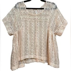 Free People Peach Tea Lace Top Womens Medium Short Sleeve Blouse Ladies